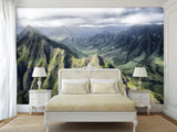 Motivational Art Print for Relaxation, Vinyl Wallpaper Peel and Stick Mural for Living Room 'Mountains from Above', 3D Wall Mural