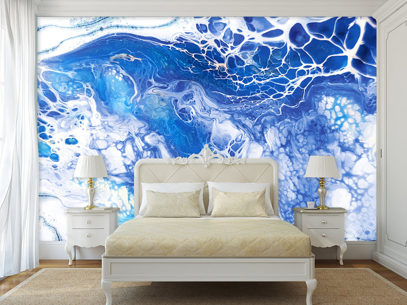 High-Quality Wallpaper With Abstract Design Vinyl Wallpaper Peel and Stick Eco-Paint Wall Mural For Bedroom, Living Room 'Abstraction: Blue Fantasy' 🌌