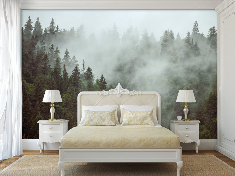 Non-Woven Nature Print Wall Mural for Office, Living Room, "Forest in Mist" Wall Art