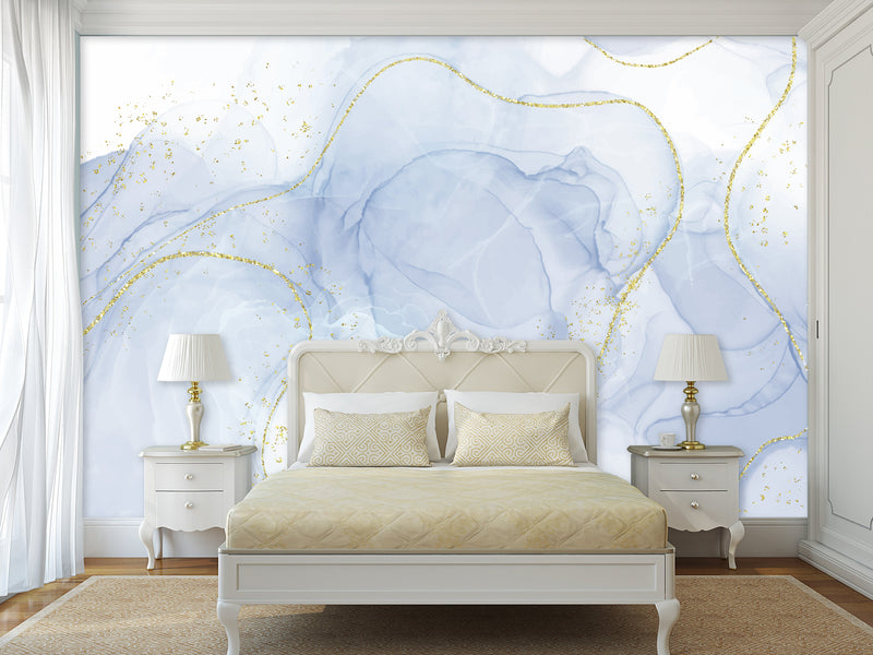 3D Self-Adhesive Wallpaper With Art Print For Office Area, Abstract “White And Blue Abstraction For Comfort”