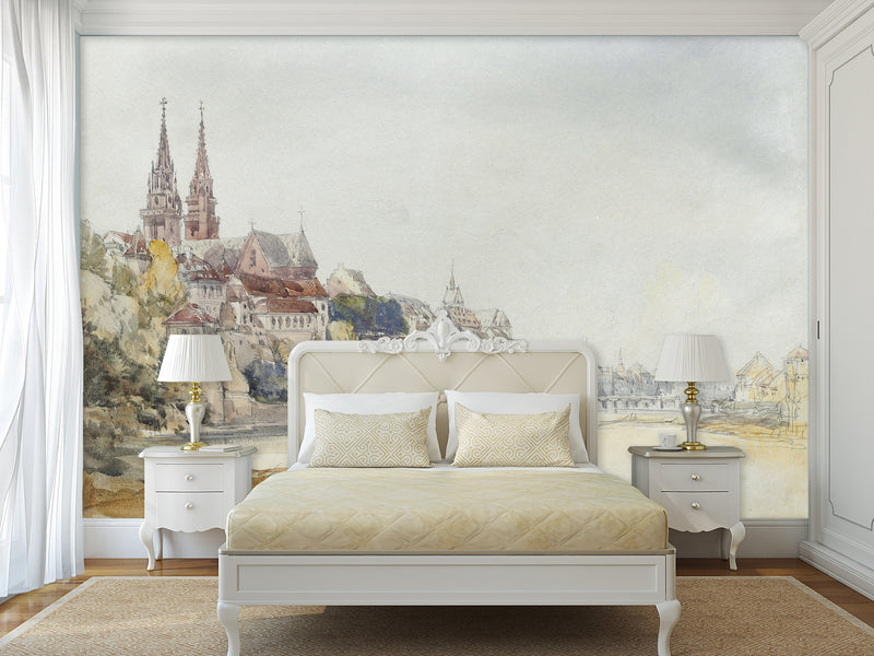 Non-Wowen Mural Full Wall Vintage Desing for Living Room or Bedroom "View of Basel, Switzerland" – William Callow