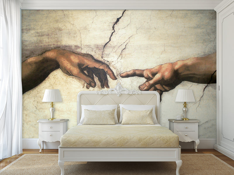 Artistic Vintage-Style Peel ana Stick Wallpaper for Living Room and Bedroom – "Michelangelo: The Gesture of Creation"