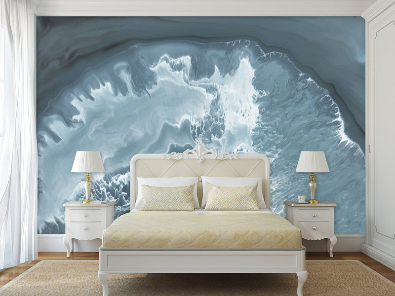 Abstract Composition For Office Peel and Stick Mural 'Abstract Vision Of Waves In Cave' Full-Wall Design Suitable For Living Room, Bedroom 🌊