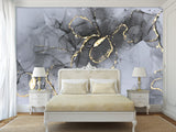 Abstract Style Full Wall Traditional Mural "Grey and Gold Blizzard" For Living Room, Relax Zone, Bedroom