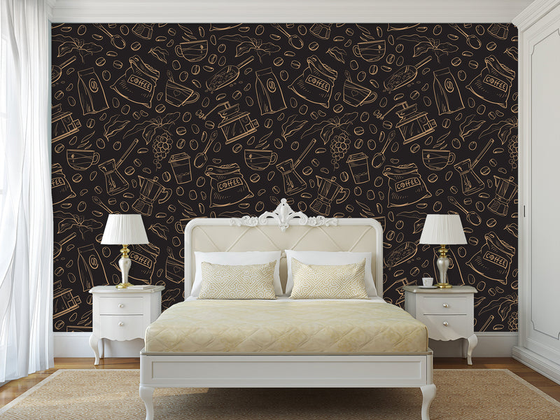 Themed Vinyl Wallpaper Peel and Stick Mural for Coffee Lovers, Perfect for Kitchen, Cafés, Dining Room, Office 'Coffee Art' ☕