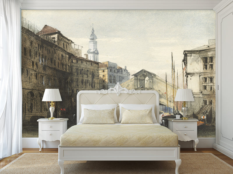 Peel and Stick Mural Vintage Style For Living Room or Bedroom - William Callow The Rialto Bridge Venice