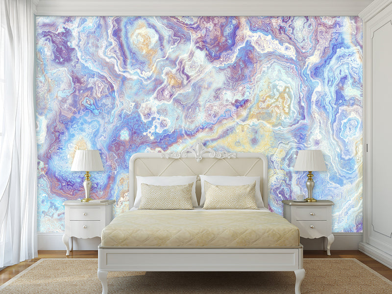 Peel and Stick Abstract Wall Mural Art Desing Abstraction: Blue Color Flows' for Bedroom & Living Room