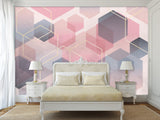 Abstract Modern Non-Woven Wall Mural 'Pink Honeycombs', Decor for Office, Bedroom, Living Room