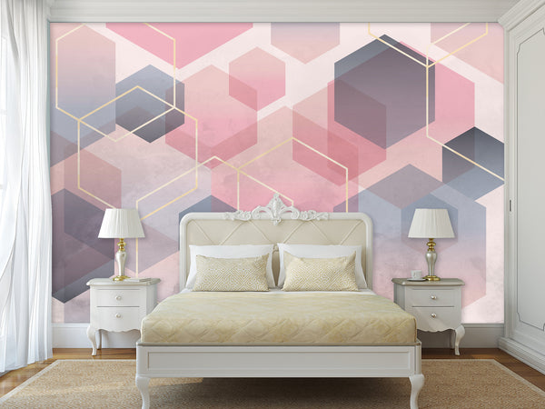 Abstract Modern Non-Woven Wall Mural 'Pink Honeycombs', Decor for Office, Bedroom, Living Room