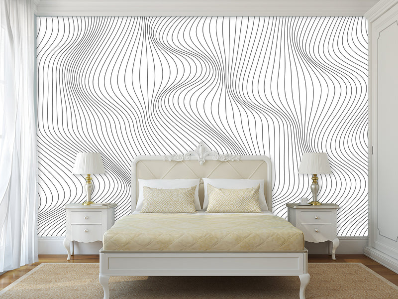 Black and White Self-Adhesive Wallpaper for Living Room and Office "Spiral Abstraction" for Futuristic Design
