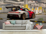 Non-Woven Wallpaper Mural Full Wall Mural – Porsche GT3 RS Sports Car Wallpaper For Gym Or Office Decor