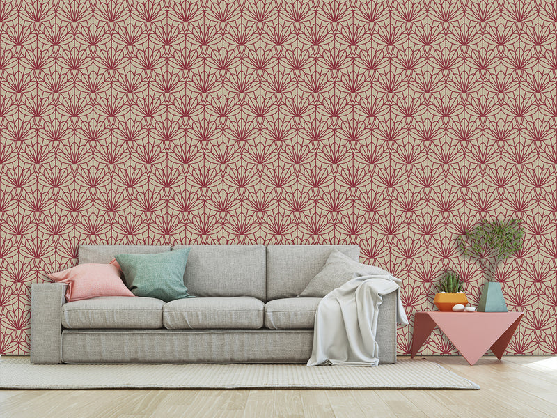 Elegant Art Deco Wallpaper “Wine Lotus” — Peel And Stick Design For Bedroom Or Living Room