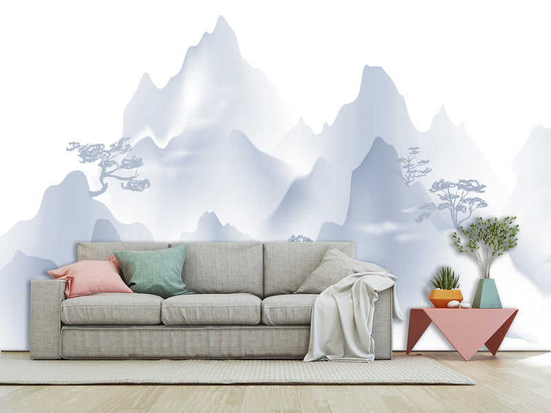 Peel & Stick Mural For Full Wall Minimalist Japanese Mountain Landscape Mural for Home Desing