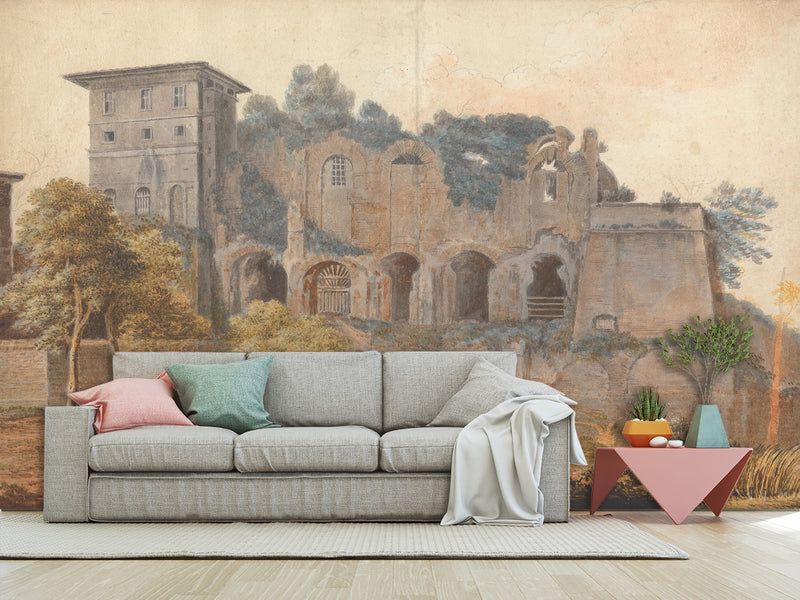 Peel and Stick Wallpaper John Warwick Smith Art – In the Camp Vaccinio at Rome – Living Room & Bedroom Wall Mural