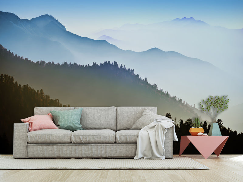 Nature-Themed Wallpapers – Full Wall Print,Peel and Stick Wall Murals for Creating Cozy Atmosphere "Mountain Silhouettes" for Living Room, Bedroom 🌄