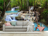 Natural Print Self-Adhesive Wall Murals – Full Wall Design for Hotel, Bedroom, Living Room "Forest Waterfall"