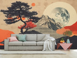 Traditional Full Wall Mural in Vintage Style, Modern Mountains and Moon for Bedroom, Hall 🌙🏔️