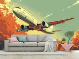 Self-Adhesive Wallpaper Art Design For Living Room, Office Full Wall "Red Clouds, Fast Wings of the Aircraft"
