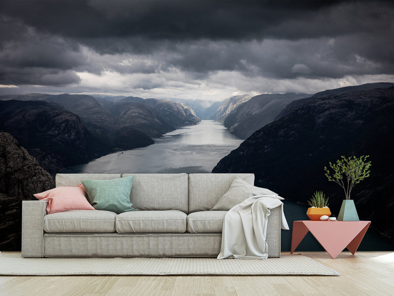 Non-Woven Mural Nature-Inspired Fjord Wallpaper – Scenic Wall Mural For Bedroom Or Living Room
