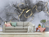 Abstract Style Full Wall Traditional Mural "Grey and Gold Blizzard" For Living Room, Relax Zone, Bedroom