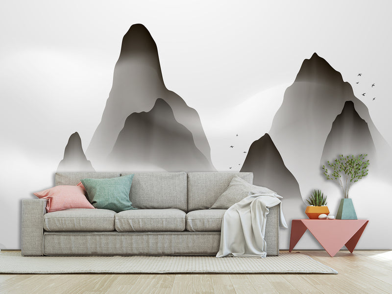 Full-Size Self-Adhesive Wallpaper – Minimalist Clouds Over Mountains Mural For Living Room Or Lounge