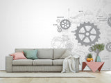 Peel and Stick Vinyl Wallpaper Schematic Gear Mechanism Design for Office Accent Wall Mural