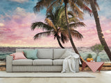 Natural Print Traditional Wall Mural 'Tropical Beach at Sunset', Decor for Office, Bedroom, Living Room