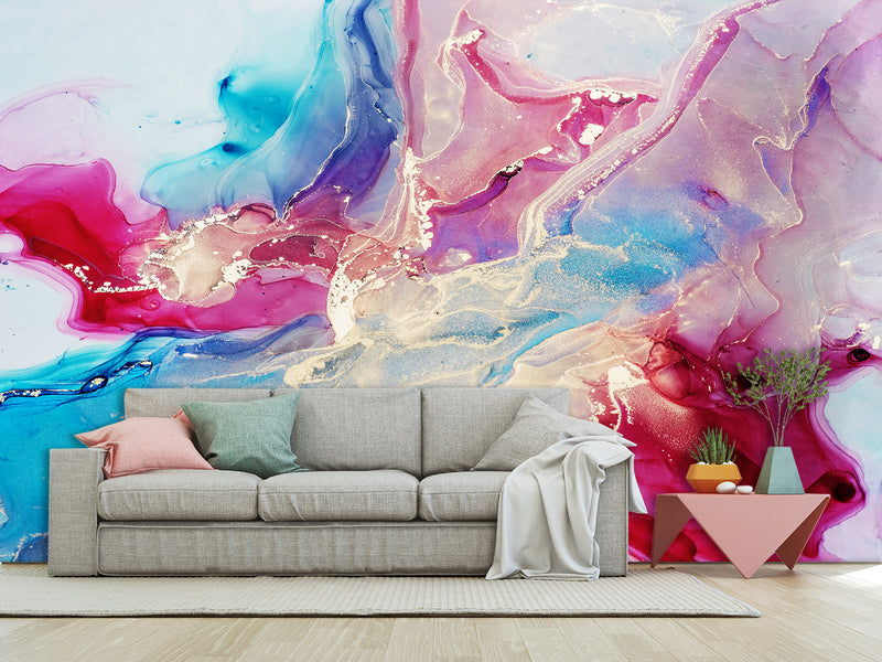Peel and Stick Wallpaper On The Wall Modern Abstract Wall Art – Burgundy and Sky Blue Design For Bedroom Living Room