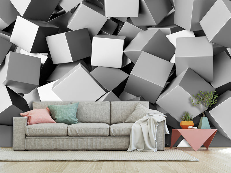 Peel and Stik Mural Wall Mural "Gray cubes" – Decor For Kid's Room Playroom