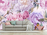 Floral Print Vinyl Wallpaper  Peel and Stick for Bedroom or Living Room – "Violet Peonies"