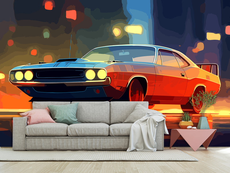 Full-Size Traditional Wallpaper Mural Car Comic Style Wallpaper – Cartoon Car Print For Living Room Or Bedroom