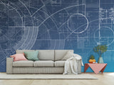 Peel and Stick Vinyl  Wall mural “Blueprint engineering " Wallpaper for For Office,  Home decor