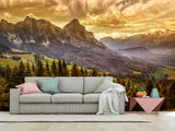 Traditional Full Wall Mural for Lounge or Bedroom – Mountains, Valleys, and Forest Landscape