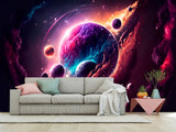 Self-Adhesive Vinyl Wallpaper Print for Office or Bedroom Planetary Dance in the Galaxy Peel & Stick Mural