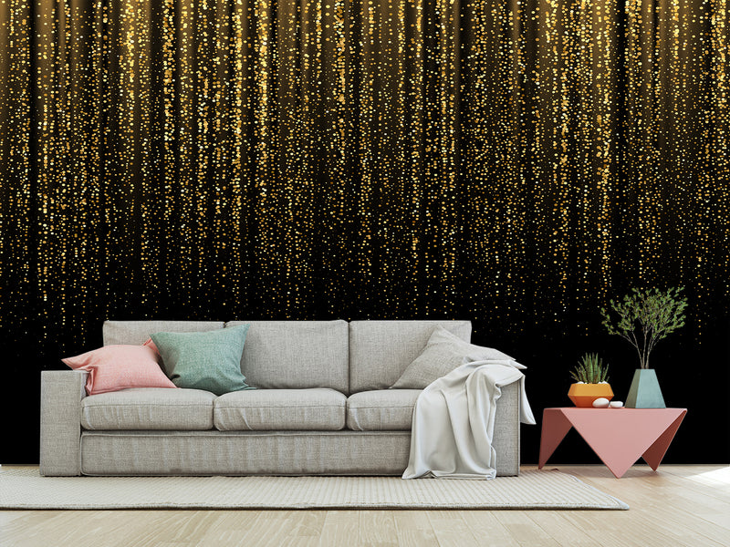 Peel and Stick Vinyl Wallpaper for Living Room or Hallway Golden Rainfall Art Full Wall Mural