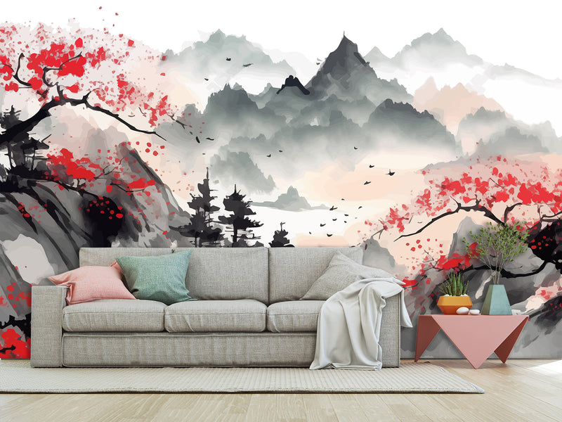 Asian Art  Peel and Stick Wall Mural "Japanese Landscape" Photo Wallpaper For Bedroom Living Room Decor