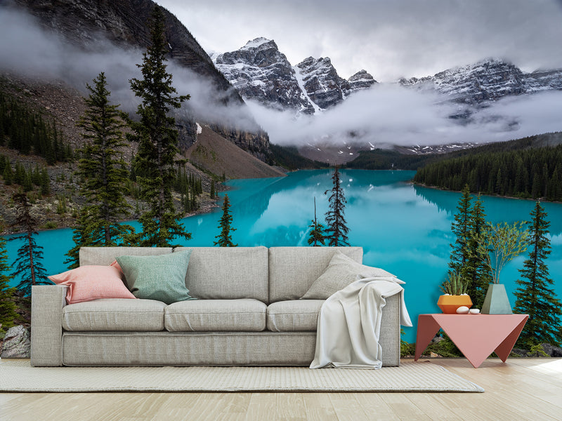 Full Wall Traditional Wallpaper "Forest And Blue Lake" – Nature Wall Mural Design For Bedroom Or Lounge
