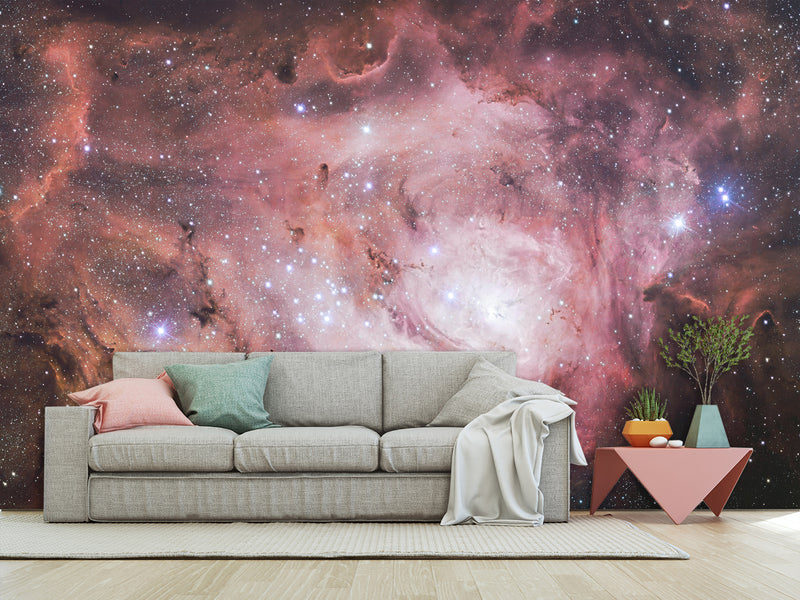 Non-Wowen Wall Mural Bedroom Wall Mural – "Stars In Purple Mist" Dreamy Galaxy Design