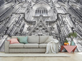 Architectural Print Self-Adhesive Wallpaper Mural – Full Wall Decor for Living Room or Bedroom, "Upward View of a Temple Building"