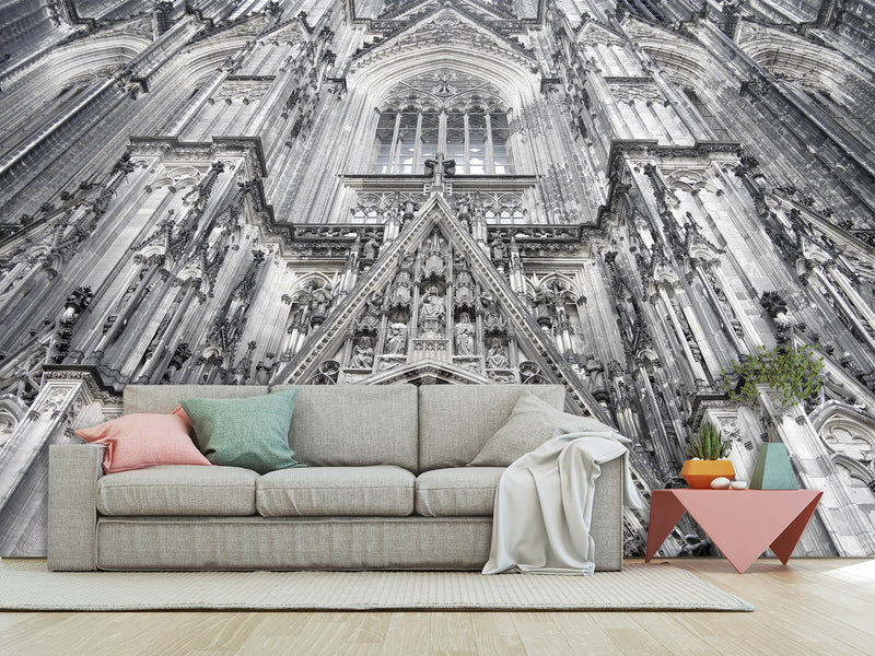 Architectural Print Self-Adhesive Wallpaper Mural – Full Wall Decor for Living Room or Bedroom, "Upward View of a Temple Building"