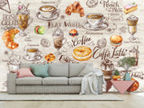 Modern Non-Woven Mural Wallpaper, Vibrant Full-Wall Mural for Kitchen or Café Decor “Coffee and Dessert”