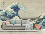 Non-Woven Full Wall Vintage Style Art Print Wallpaper, Japanese Style "The Great Wave Off Kanagawa"