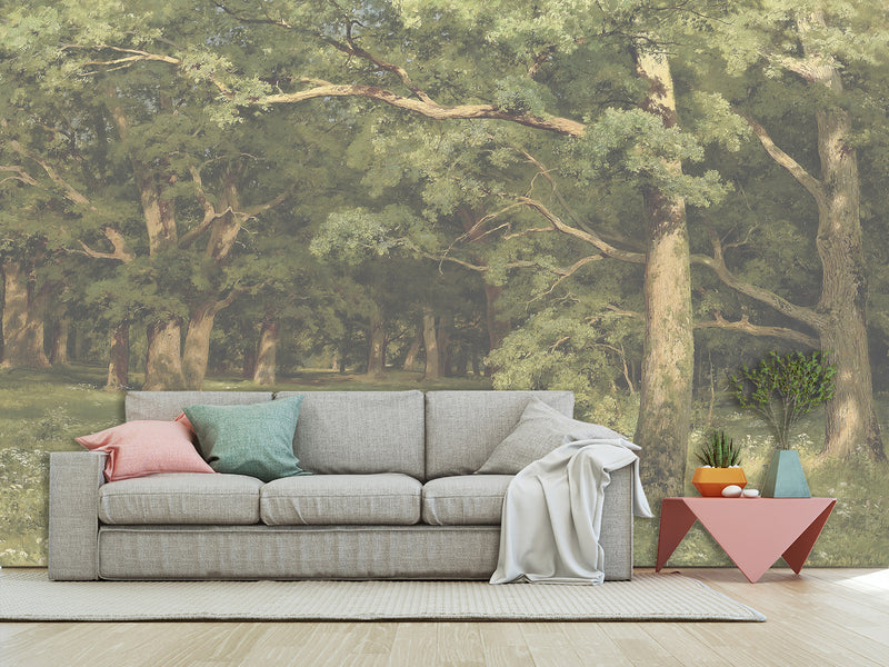Non-Woven Photo Wallpaper, Vintage Nature-Inspired Wallpaper – "Green Forest" for Living Room