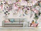 Floral Print Non-Woven Wallpaper – "Delicate Pink and White Flowers", Stylish Wall Mural for Home Interior