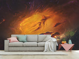 Peel and Stick Wallpaper Orange Nebula – Full Wall Wallpaper for Stylish Bedroom or Home Decor