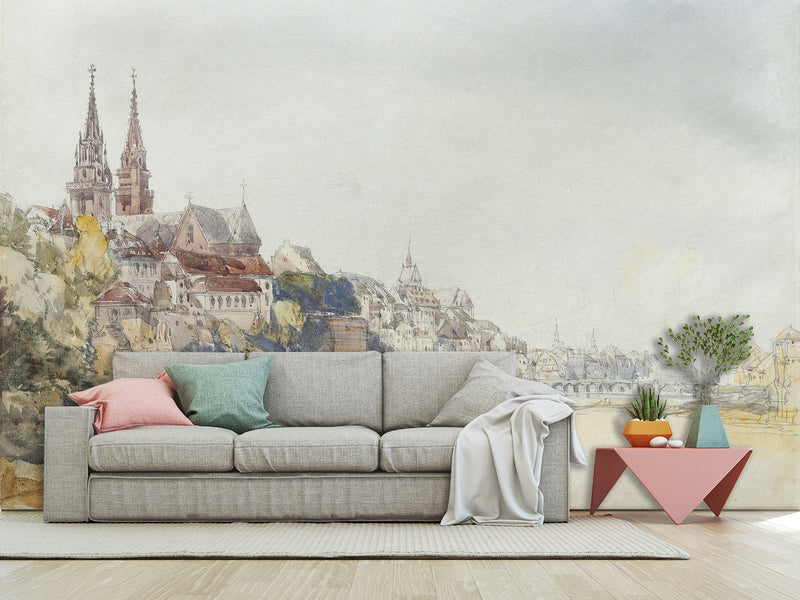 Non-Wowen Mural Full Wall Vintage Desing for Living Room or Bedroom "View of Basel, Switzerland" – William Callow