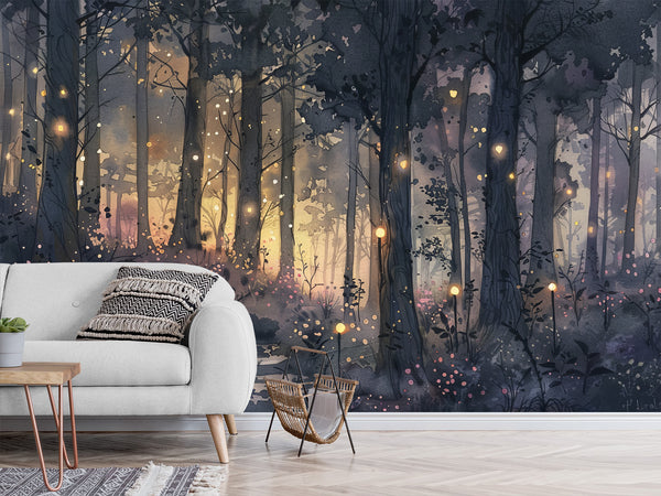 ✨Fairy Tale Print In Artistic Style Peel adn Stick Wall Mural For Kids Room, Creating A Cartoon Atmosphere "Magic Forest In Radiance"🌲