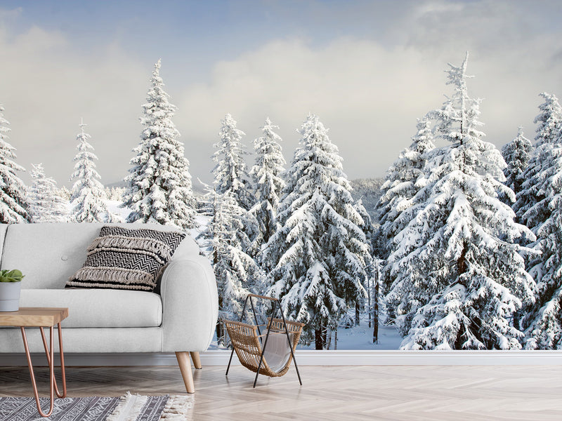 Non-Woven Wallpaper For Living Room and Bedroom Winter Forest Wall Mural Print