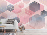 Abstract Modern Non-Woven Wall Mural 'Pink Honeycombs', Decor for Office, Bedroom, Living Room
