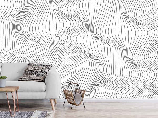 Black and White Self-Adhesive Wallpaper for Living Room and Office "Spiral Abstraction" for Futuristic Design